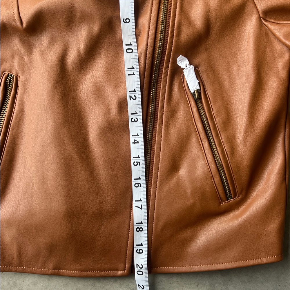 The Drop NWT brown faux leather moto style full zip womens jacket, size XS 🟰 - Picture 5 of 8